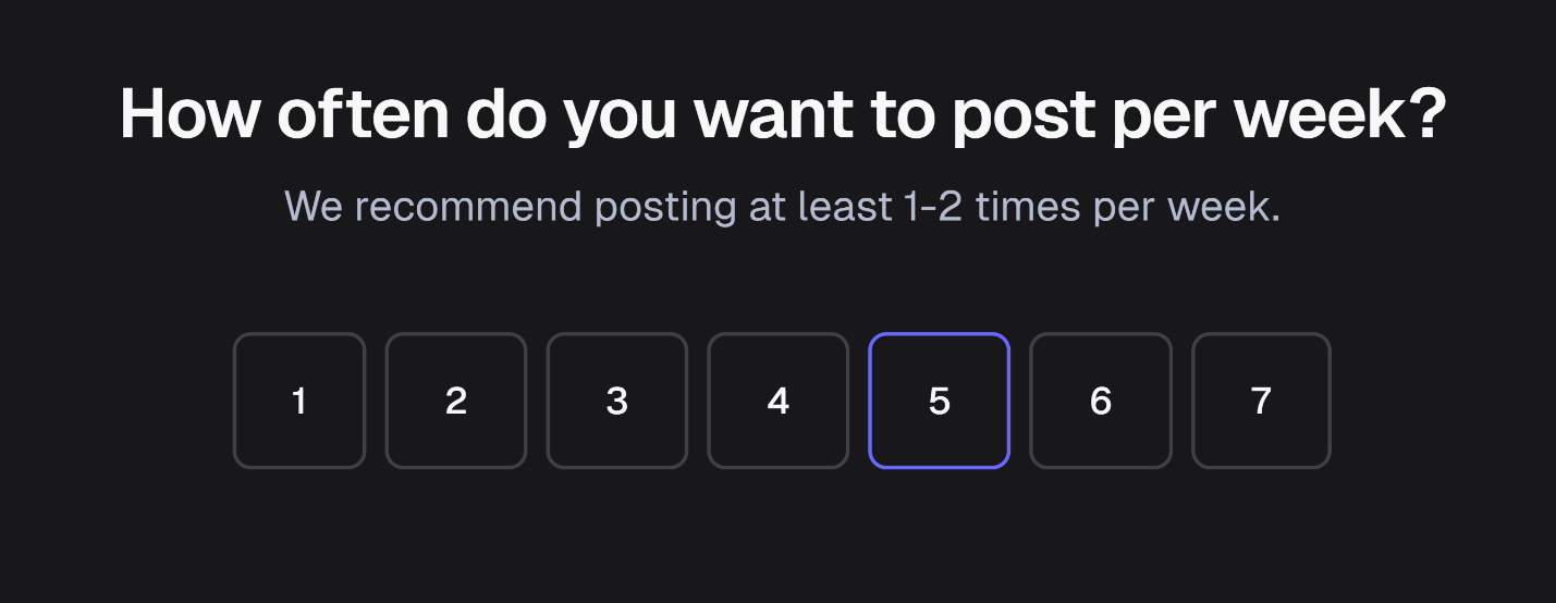 Scripe product screenshot, onboarding, how often do you want to post?