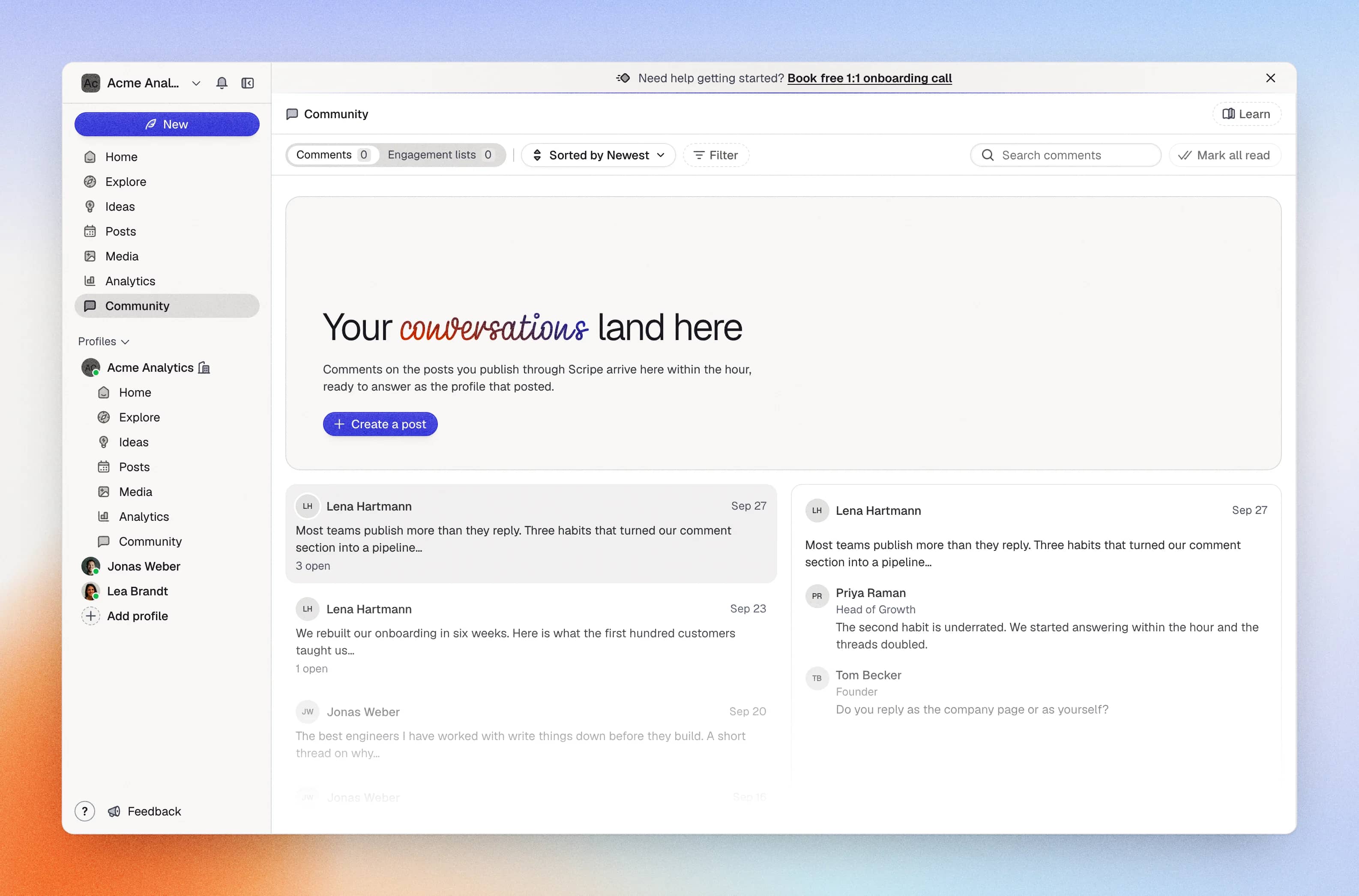Community: comments on your posts, ready to answer
