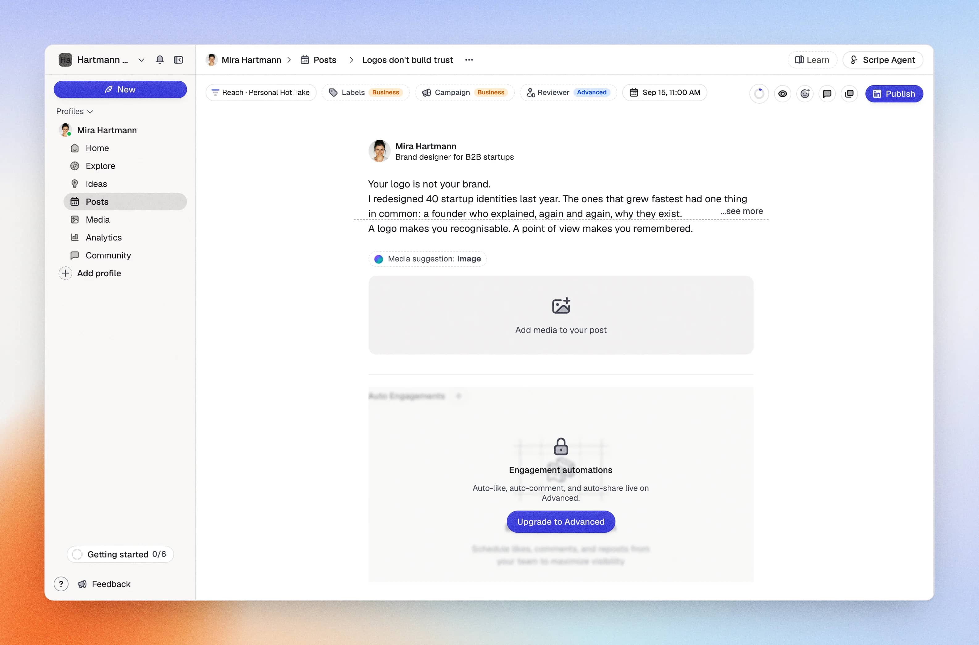 The post editor with its LinkedIn preview