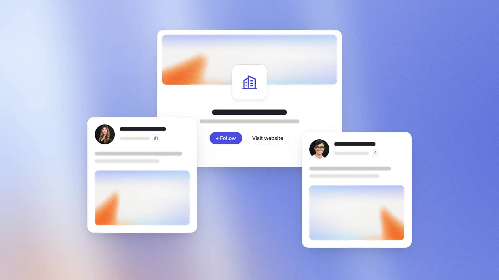 A company page flanked by two employees' posts that carry the brand