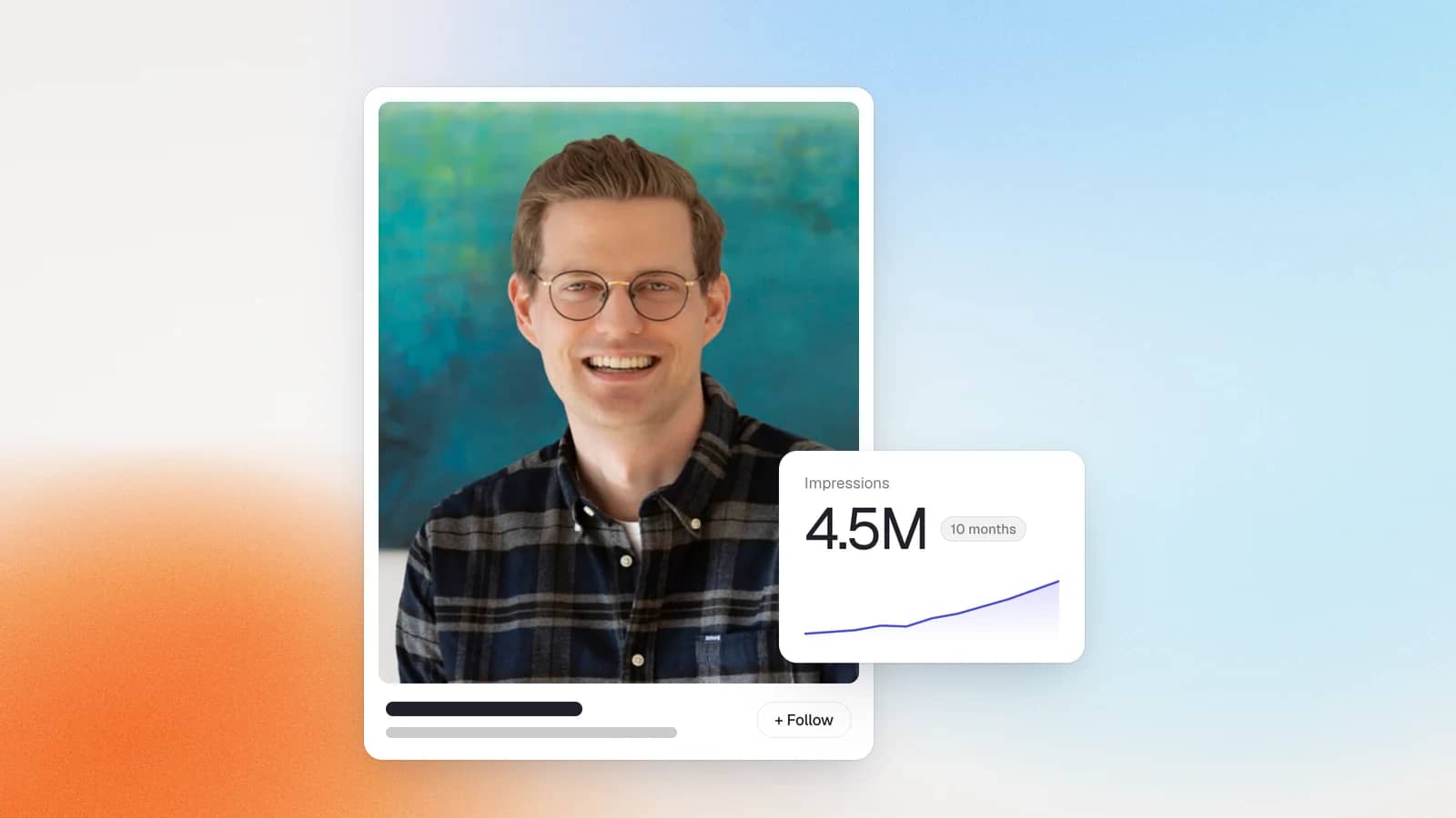 Portrait of Yves-André Mahler with a card showing 4.5M impressions in 10 months